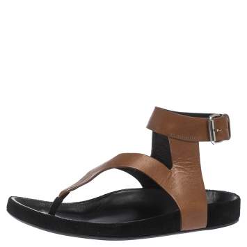 Pre Owned Isabel Marant Brown Leather Elwina Ankle Strap Sandals Size 41
