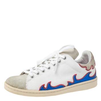 Pre Owned Isabel Marant White Canvas And Multicolor Leather Gilly Low Top Sneakers Size 38