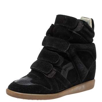 Pre Owned Isabel Marant Black Suede And Leather Bekett Wedge High Top Sneakers Size 37