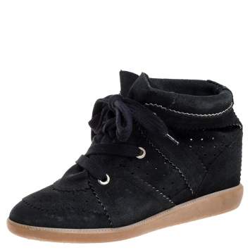 Pre Owned Isabel Marant Black Suede Bobby Lace Up Wedge Sneakers Size 40