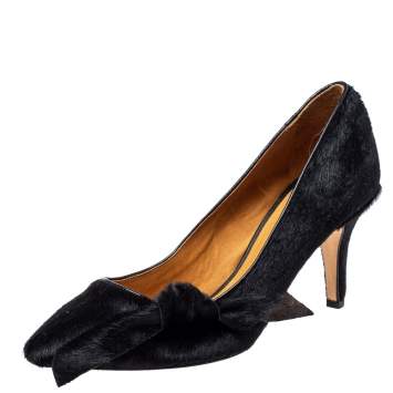 Pre Owned Isabel Marant Black Calf Hair Pealman Bow Pointed Pumps Size 37