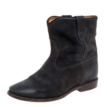Pre Owned Isabel Marant Olive Green Suede Ankle Boots Size 38