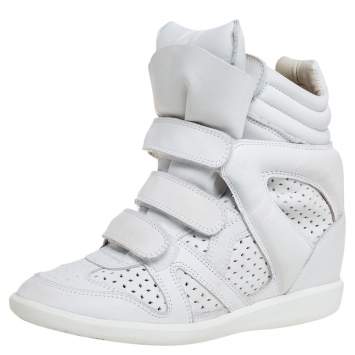 Pre Owned Isabel Marant White Leather Bekett Wedge High Top Sneakers Size 39