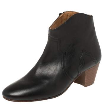 Pre Owned Isabel Marant Black Leather Dicker Ankle Length Boots Size 38