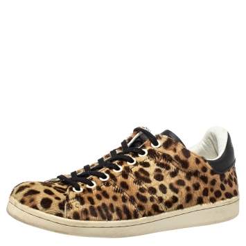 Pre Owned Isabel Marant Brown/Black Leopard Print Pony Hair And Leather Sneakers Size 36