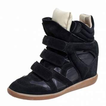 Pre Owned Isabel Marant Black Suede And Leather Bekett High Top Sneakers Size 41