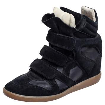 Pre Owned Isabel Marant Black Suede and Leather Bekett Wedge Sneakers Size 39