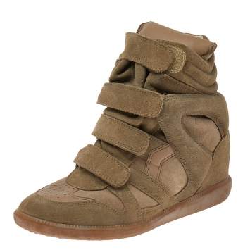 Pre Owned Isabel Marant Beige Suede and Leather Bekett High Top Sneakers Size 41