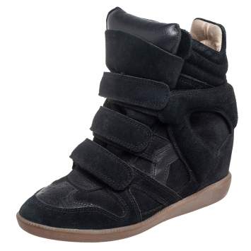Pre Owned Isabel Marant Black Suede and Leather Bekett Wedge Sneakers Size 36