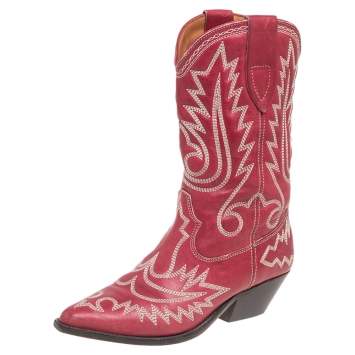 Pre Owned Isabel Marant Red Leather Dewina Ankle Boots Size 37
