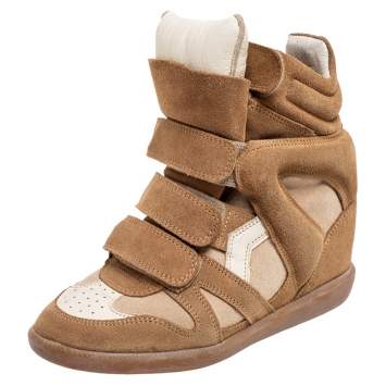 Pre Owned Isabel Marant Brown Suede And Leather Bekett Wedge Sneakers Size 37