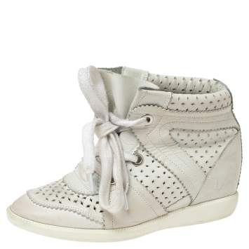 Pre Owned Isabel Marant White Perforated Leather Baya Wedge Sneakers Size 36  