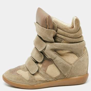 Pre Owned Isabel Marant Green Suede And Leather High Top Sneakers Size 38