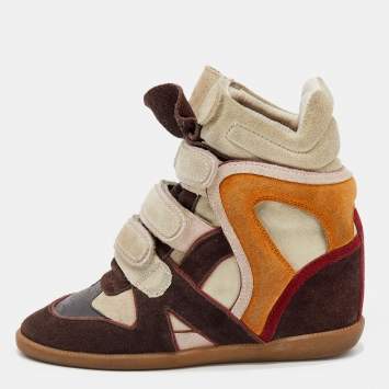 Pre Owned Isabel Marant Multicolor Suede And Leather Bekett Wedge High Top Sneakers Size 39