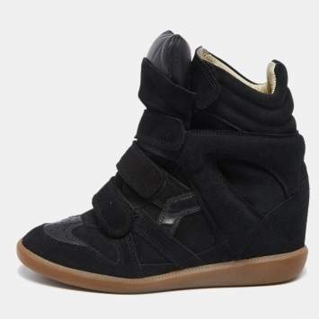 Pre Owned Isabel Marant Black Suede And Leather Wedge Bekett Sneakers Size 38