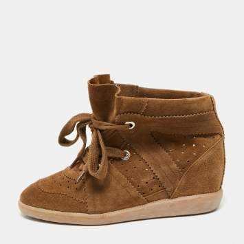Pre Owned Isabel Marant Brown Suede Bobby Wedge Sneakers Size 38