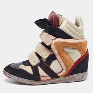 Pre Owned Isabel Marant Multicolor Suede And Leather Bekett Wedge High Top Sneakers Size 39