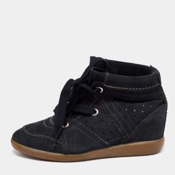 Pre Owned Isabel Marant Black Suede Bobby Wedge Sneakers Size 38