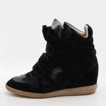 Pre Owned Isabel Marant Black Suede And Leather  Bekett High Top Wedge Sneakers Size 41