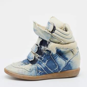 Pre Owned Isabel Marant Two Tone Denim Bekett Wedge Sneakers Size 41