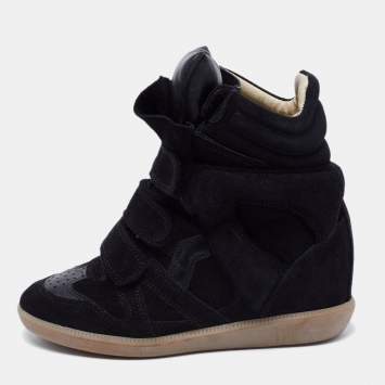 Pre Owned Isabel Marant Black Suede And Leather Bekett High Top Sneakers Size 35