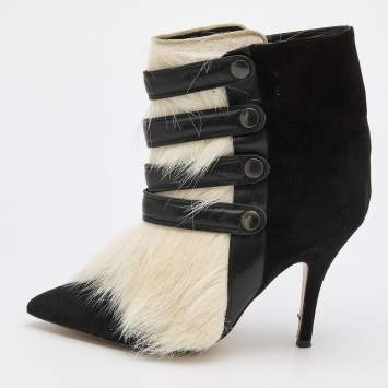 Pre Owned Isabel Marant Black/White Suede and Fur Pierce Tacy Ankle Booties Size 39
