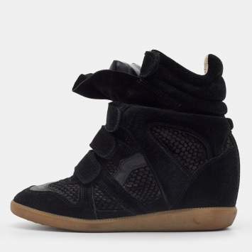 Pre Owned Isabel Marant Black Python Embossed Suede Bekett Sneakers Size 37