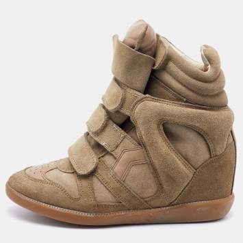 Pre Owned Isabel Marant Beige Leather and Suede Bekett Wedge Sneakers Size 37