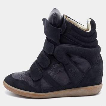 Pre Owned Isabel Marant Black/Grey Suede And Leather Beckett Wedge Sneakers Size 38