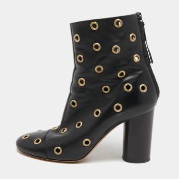 Pre Owned Isabel Marant Black Leather Eyelet Detail Ankle Boots Size 40