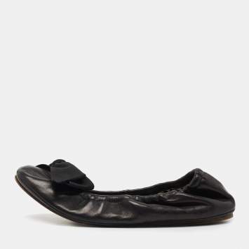Pre Owned Isabel Marant Black Leather Bow Ballet Flats Size 40