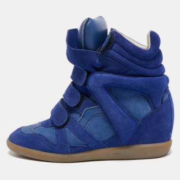 Pre Owned Isabel Marant Blue Suede and Leather Beckett Wedge Sneakers Size 39