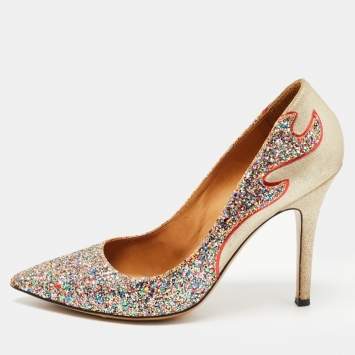 Pre Owned Isabel Marant Multicolor Glitter and Suede Étoile Gilby Pumps Size 40