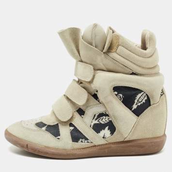 Pre Owned Isabel Marant Tricolor Suede and Printed Canvas Bekett Wedge Sneakers Size 39