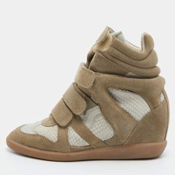 Pre Owned Isabel Marant Beige Leather and Suede Bekett Wedge Sneakers Size 37