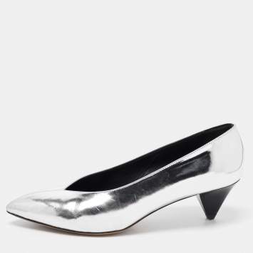 Pre Owned Isabel Marant Silver Leather Pointed Toe Pumps Size 41