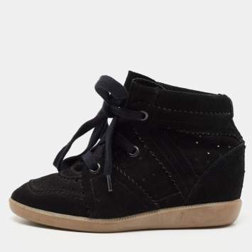Pre Owned Isabel Marant Black Suede Bobby Wedge Sneakers Size 36