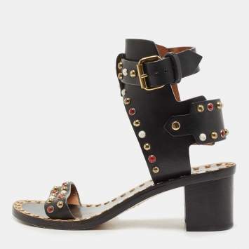 Pre Owned Isabel Marant Black Leather Jaeryn Ankle Strap Sandals Size 40