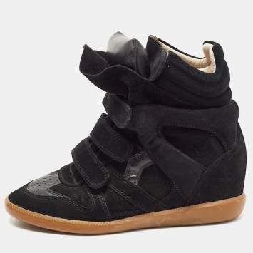 Pre Owned Isabel Marant Black Suede And Leather Beckett Wedge Sneakers Size 41