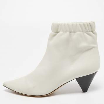 Pre Owned Isabel Marant White Leather Pointed Toe Ankle Boots Size 38