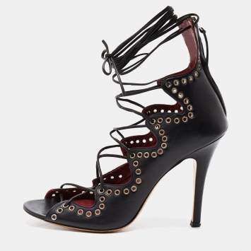 Pre Owned Isabel Marant Black Leather Lelie Ankle Tie Sandals Size 39