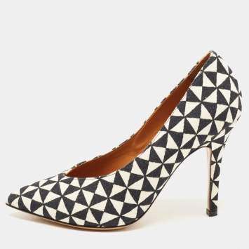 Pre Owned Isabel Marant Black/White Printed Canvas Pumps Size 38