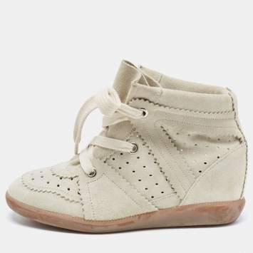 Pre Owned Isabel Marant Grey Suede Bobby Wedge Sneakers Size 38