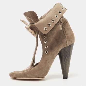 Pre Owned Isabel Marant Grey Suede Milla Eyelet Ankle Boots Size 38