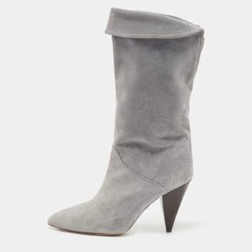 Pre Owned Isabel Marant Blue Suede Midcalf Boots Size 38