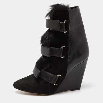 Pre Owned Isabel Marant Black Suede and Calf Hair Scarlet Wedge Boots Size 40