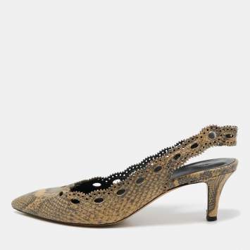 Pre Owned Isabel Marant Two Tone Python Embossed Leather Slingback Pumps Size 38
