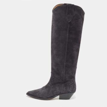 Pre Owned Isabel Marant Blue Suede Midcalf Boots Size 38