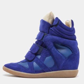 Pre Owned Isabel Marant Blue Suede and Leather Bekett Wedge Sneakers Size 38