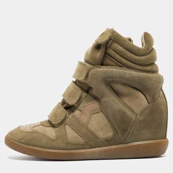 Pre Owned Isabel Marant Green Leather and  Suede Bekett Sneakers Size 37